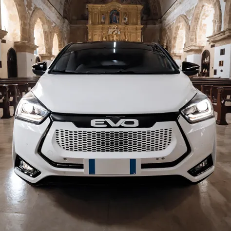 cinematic photo of evo parked indoors in a church of agrigento, masterpiece, realistic <lora:evo_agrigento_SDXL-LoRA-v083:0.9> . 35mm photograph, film, bokeh, professional, 4k, highly detailed