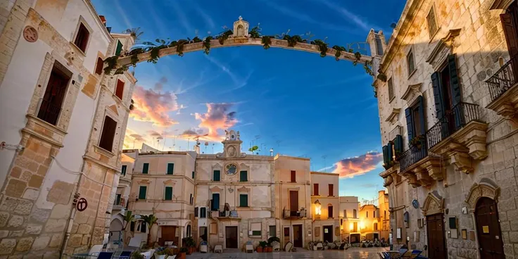 pln plaza with the baroque duomo and the tower with a statue of Saint, adriatic sea in the behind, sunrise in a summer day <lora:evo_car-pln_plaza_DAdapt-LoRA_SD15_v055-000010:0.9>