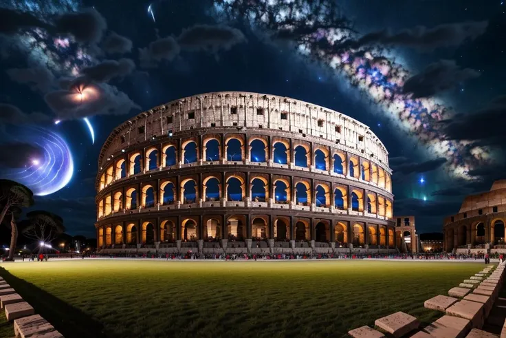 <lora:The Roman Colosseum-000006:0.7>The Roman Colosseum, crowd, night sky, night