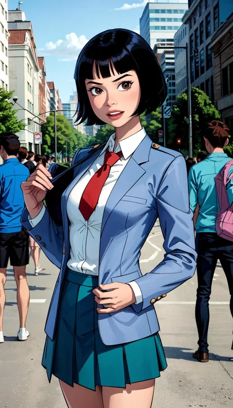 (cowboy shot), (masterpiece), (best quality:1.0), (ultra highres:1.0), highly detailed face and eyes,
BREAK
<lora:Julie_v1.1, julieUAF:0.7> julieauf, 1girl, excited, singing
<lyco:u.a. school uniform, grey jacket, red necktie, green skirt, green pants:0.4> u.a. school uniform, grey jacket, red necktie, green skirt
<lora:more_details:0.5>
BREAK
outdoors, crowd, lamlight