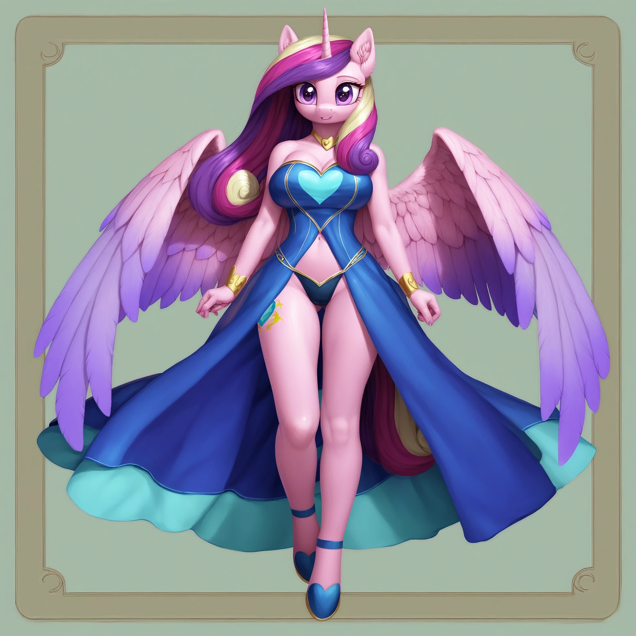 score_9, score_8_up, score_7_up, score_6_up, score_5_up, score_4_up, by aki99, source_pony, rating_questionable, masterpiece, countershading, detailed soft lighting BREAK
anthro pony princess cadance wearing a fantasy dress open in the front, panties with a heart, long hair, joyful, oiled, shiny, large breasts, full body, ear fluff, fashion show background <lora:aki99_pony_v3-000012:0.8>