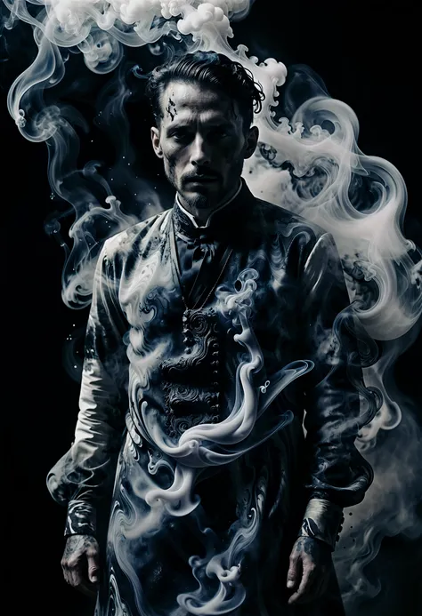 breathtaking cinematic photo Offset print, Hopeful, Oversaturated, Dark and Gritty, broad-shouldered (smoke style, dissolve, swirling, photography, of Knowledge:1.1) , he is dressed in Tunic, his Tunic is tailored by Thom Browne, Grungepunk, Suffering, CineColor, Energetic, BW, Hopeless, symbolism, Offset print, Hopeful, Oversaturated, Dark and Gritty, broad-shouldered (smoke style, dissolve, swirling, photography, of Knowledge:1.1) , he is dressed in Tunic, his Tunic is tailored by Thom Browne, Grungepunk, Suffering, CineColor, Energetic, BW, Hopeless, symbolism . 35mm photograph, film, bokeh, professional, 4k, highly detailed . award-winning, professional, highly detailed