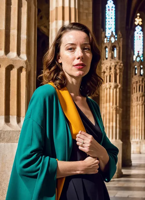 portrait of sks woman in Barcelona, at the Sagrada Familia, by Flora Borsi, style by Flora Borsi, bold, bright colours, ((Flora Borsi)), by Andreas Gursky, <lora:locon_mollyparker_v1_from_v1_64_32:1>
