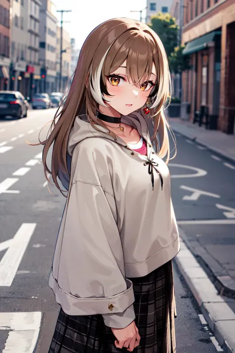 anime coloring,anime screencap,
1girl, solo, thighhighs, tail, animal ears, healthy skin, navel, brown hair, black thighhighs, blush, sleeveless, dog ears, short hair, standing straight, (((ultra-detailed eyes, 20 years old, street, brown_eyes))).( Cowboy_shot).