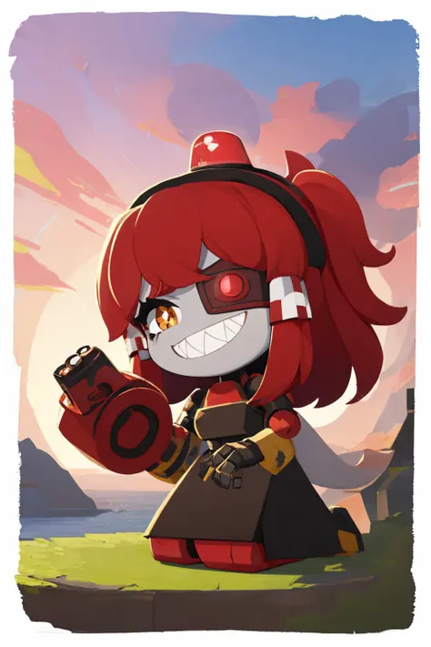 (masterpiece, best quality:1.2), border, chibi, solo, 1girl, mimi-sentry, robot, sharp teeth, grin, eyepatch, black dress <lyco:style_onmyoji-20:1.0> <lora:chanthology_mimisentry-10:0.8>