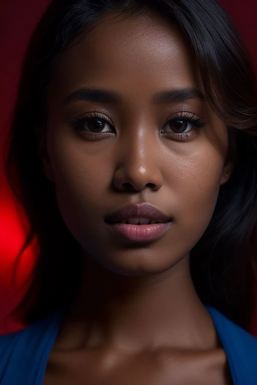 DEN_putri_cinta,
(headshot:1.2) portrait on a (plain dark background:1.2), (headshot:1.2), (face focus:1.1), intricate (beautiful eyes:1.2), (wide open eyes:1.1), Big eyes, clean photo, lighting from behind, (Red lighting from the left:1.3), (Blue lighting from the right:1.3),
bokeh, f1.4, 40mm, photorealistic, raw, 8k, textured skin, skin pores, intricate details <lora:epi_noiseoffset2:1>, epiCRealism