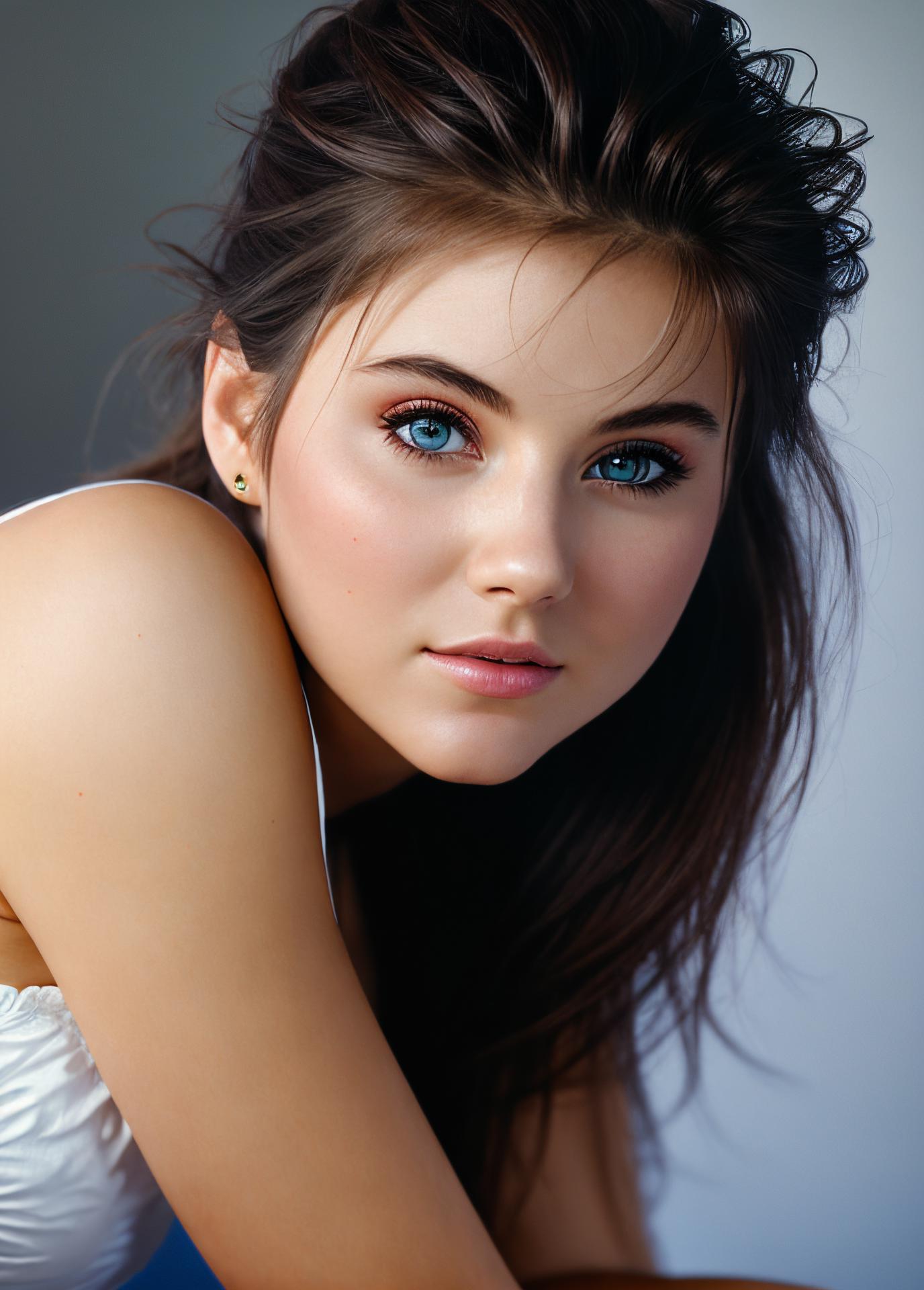 A close up of a woman with blue eyes posing for a picture - SeaArt AI