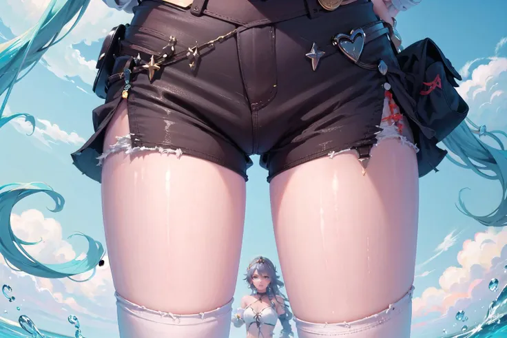 <lora:through_the_thighs-10:1>,through_the_thighs, thighs, thigh focus, white shorts, 2girls, <lora:layla1-000010:0.6>, layladef,