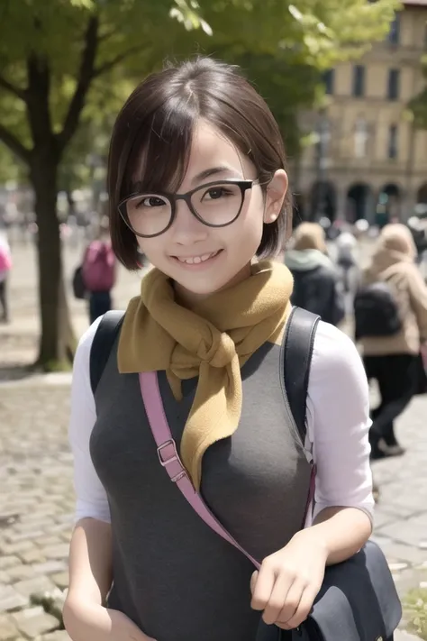 lucca, 1girl, solo, standing, vest, scarf, smile <lora:lucca-000023:0.8>