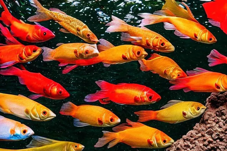 RAW photo, many beautiful fish multicolored, hyperrealism, highly detailed background, masterpiece, small plants in the background, air bubbles, (high detail: 1.2 ), 8k uhd, dslr, soft lighting, high quality, film grain, Fujifilm XT3<lora:3DMM_V12:1.0>