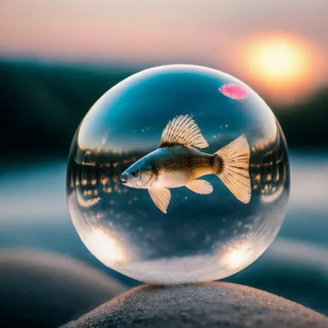 bubble, masterpiece, best quality, <lora:Bubble_Sora:0.8>, a beautiful fish, hyperrealism, , 8k uhd, dslr, soft lighting, high quality, film grain, Fujifilm XT3, HD, Sharp, film grain, polaroid style, transparent water, masterpiece, in a bubble, air bubbles, (depth of field:1.2),(underwater:0.7), color wash, bokeh