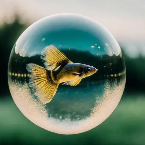 bubble, masterpiece, best quality, <lora:Bubble_Sora:0.75>, a scary fish, teeth, hyperrealism, , 8k uhd, dslr, soft lighting, high quality, film grain, Fujifilm XT3, HD, Sharp, film grain, polaroid style, transparent water, masterpiece, in a bubble, air bubbles, (depth of field:1.2),(underwater:0.7), color wash, bokeh