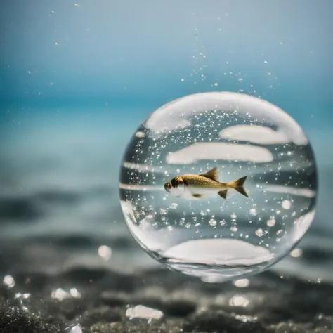 masterpiece, best quality, <lora:snow_globe:1> a decorative fish, teeth, hyperrealism, , 8k uhd, dslr, soft lighting, high quality, film grain, Fujifilm XT3, HD, Sharp, film grain, polaroid style, transparent water, masterpiece, in a bubble, air bubbles, (depth of field:1.2),(underwater:0.7), color wash, bokeh