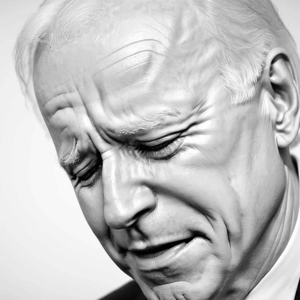 Black-and-white whimsical sketch of close-up of Pres. Joe Biden crying his eyes out <lora:crying:2.8> crying