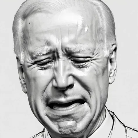 Black-and-white whimsical sketch of close-up of Pres. Joe Biden crying his eyes out <lora:crying:3.8> crying, large tears rolling down the cheeks