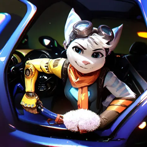 score_9, score_8_up, score_7_up, score_6_up, score_5_up, score_4_up, rivet, anthro, repairing a car, <lora:rivet_prodigy_v2-000060:1>