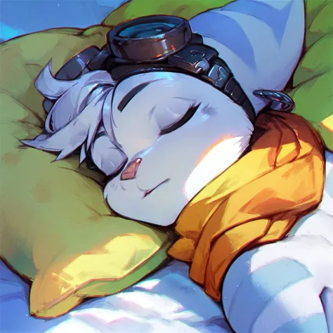 score_9, score_8_up, score_7_up, score_6_up, score_5_up, score_4_up, rivet, anthro, sleeping on bed, <lora:rivet_prodigy_v2-000060:1>