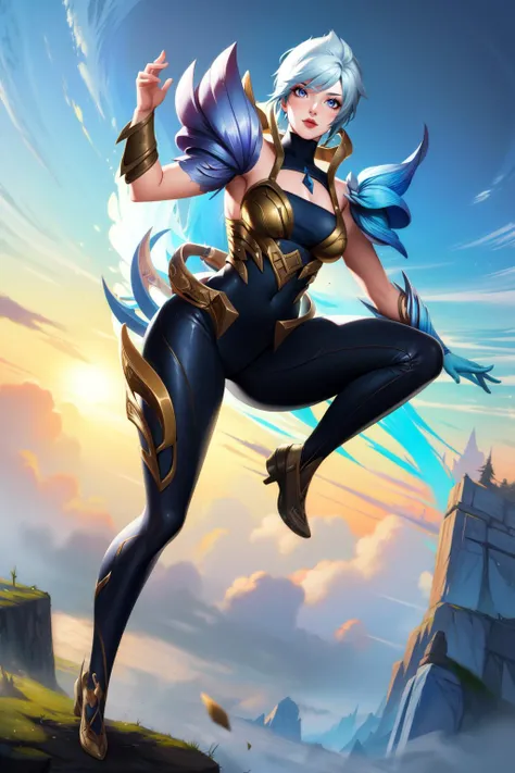 (Masterpiece:1.4), (best quality:1.2), <lora:dawnbringer_riven-000012:1>, dawnbringer riven, 1girl, bodysuit, armor, white hair, short hair