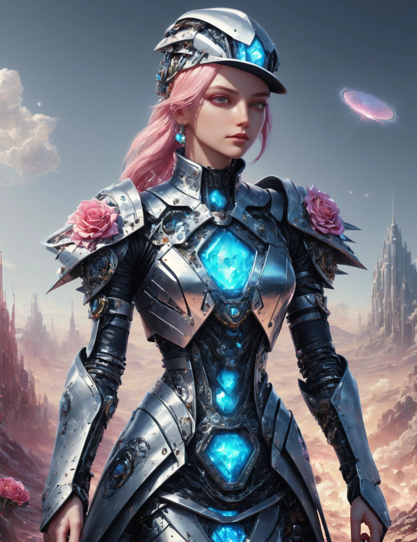 ((best quality)), ((masterpiece)), ((realistic,digital art)), (hyper detailed),DonMR0s30rd3r female knight upper body clothing, Mock Neck, Solar-powered Textile, , Cap Sleeves, Asymmetrical Hemline, High Waist, Beads, ,rose, octane rendering, raytracing, volumetric lighting, Backlit,Rim Lighting, 8K, HDR <lora:DonMR0s30rd3r-000010:1>
