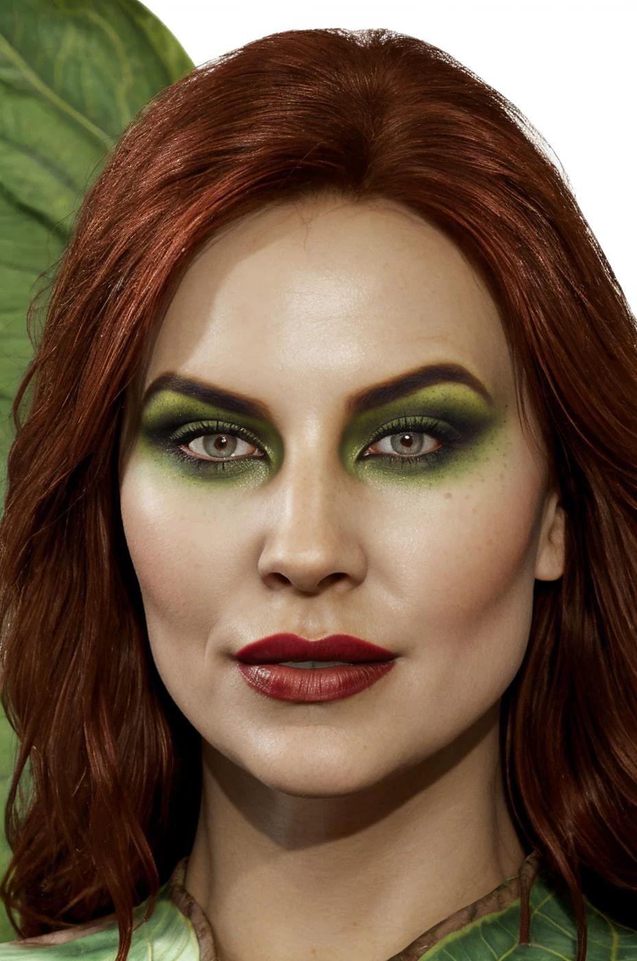 <lora:PoisonIvy:1> poisonivy, long hair, face, close-up, lipstick, makeup