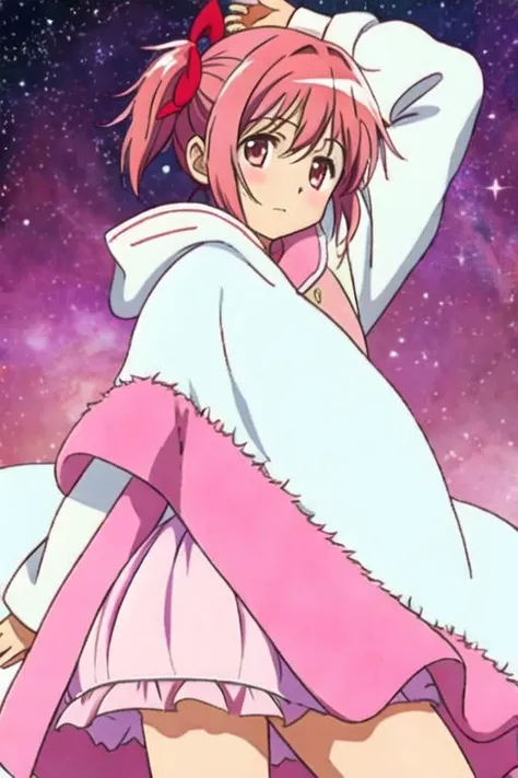 <lora:madoka-000010:.7> "madoka-v1, Madoka Kaname", blanket, scowling