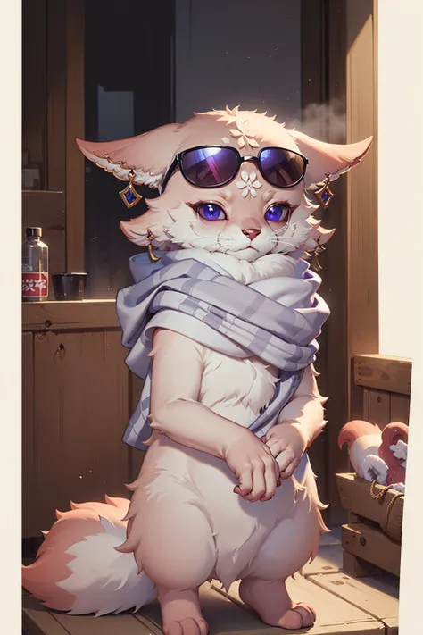 (masterpiece, high quality, extremely detailed, high resolution, cute:1.1),<lora:YaeMikoFox:0.9>, YaeMikoFox (SweatingTowelGuy sweat:1.1) , (tilted head:1.2), (confused:1.1), dynamic lighting,no humans, fluffy fur, cute paws, wearing sunglasses, yakuza, menacing,