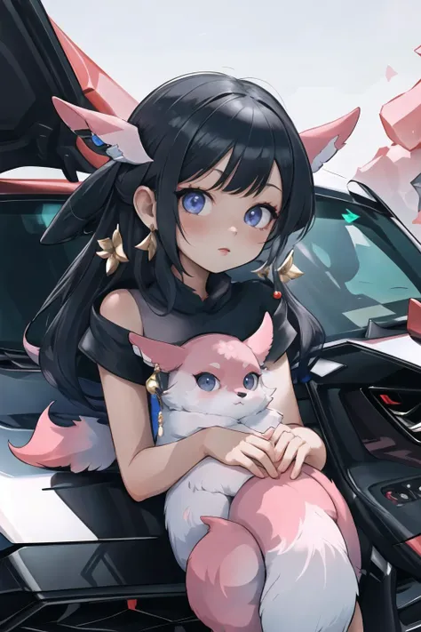 Highly detailed, High Quality, Masterpiece, beautiful, YaeMikoFox, <lora:YaeMikoFox:1>, fancy car, <lora:Pos_SportsCarsHood:1>, 1girl,