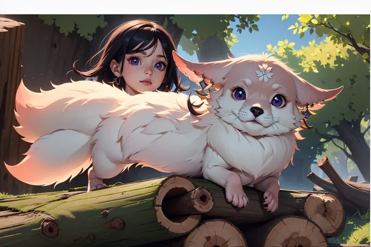 (masterpiece, high quality, extremely detailed, high resolution, cute:1.1),<lora:YaeMikoFox:1.0>, YaeMikoFox , (tilted head:1.1), confused, (peeking from behind log:1.3), (from below:1.2), looking down, dynamic lighting,no humans, fluffy fur, cute paws