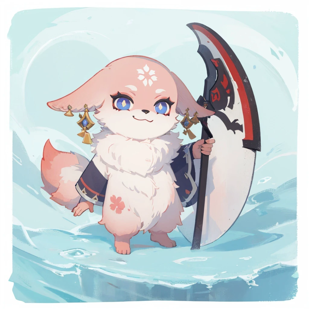 (masterpiece, best quality:1.3), <lora:YaeMikoFox:1>, (YaeMikoFox:1.1) holding scythe, smiling, fluffy tail,<lora:Gloomifier_V2_TheGlow:1>,no humans, <lora:12style_onmyoji-20:0.75> ,chibi, detailed face, detailed eyes, <lora:UnlimitedBladeWorks1.6:0.9> , holding, weapon, holding weapon