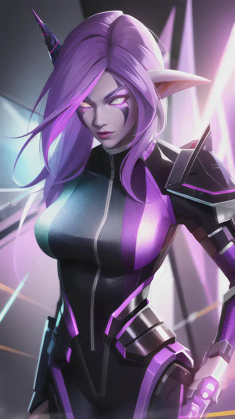 A portrait of beautifully stunning woman, naked, fair skin, pink hair, surrounded by a swirling nanodusty plasma in electric blue and vibrant purple, vibrant colors, digital painting, trending in Artstation, cinematic lighting, and dynamic composition.