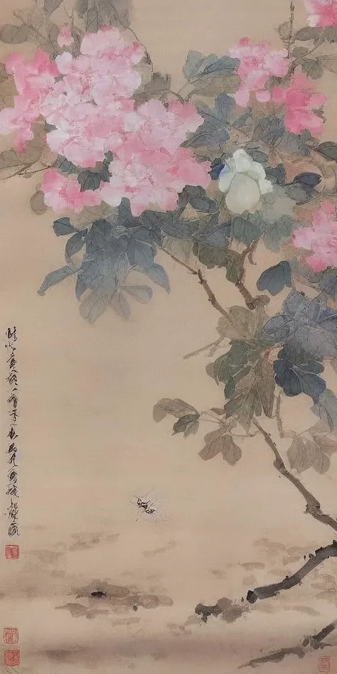 1LinNan,Chinese, flowers, birds, leaves, ink, rice paper, plant details, veins, plant texture, layering, delicate, clear, more details,HD