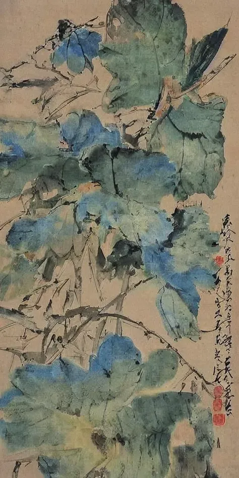 1LinNan,Chinese, flowers, birds, leaves, ink, rice paper, plant details, veins, plant texture, layering, delicate, clear, more details,