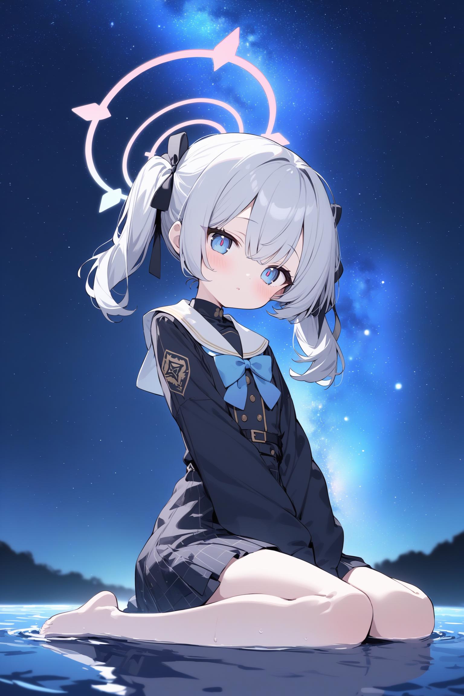 A girl sitting on the ground in front of a starr sky - SeaArt AI