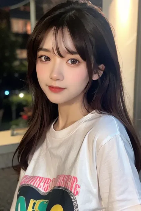 1girl,close-up,night, t-shirt,, 8k, RAW photo, best quality, masterpiece,realistic, photo-realistic, <lora:fuguiV3:0.8>