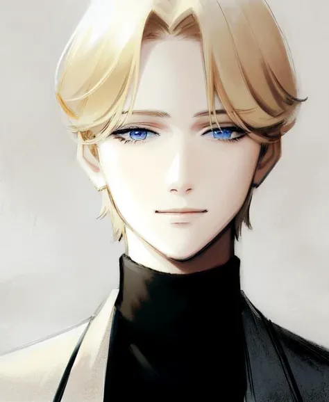 <lora:johan-v1-000009:0.8>, portrait, blonde hair, blue eyes, short hair, black turtleneck