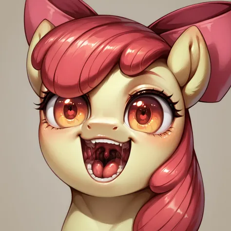 (rating_questionable:1.1), (score_9, score_8_up, score_7_up, score_6_up, score_5_up, score_4_up), (pony:1.2), female, (feral:1.2), apple bloom, detailed face, mesmerizing eyes, high definition eyes, focus on face, detailed mouth, mesmerizing mouth, high definition mouth, focus on face, best quality, detailed, absurd resolution, absurd detail, intricate details, vibrant colors, ultra-realistic, <lora:Big_mouths_PonyXL:1> open mouth,