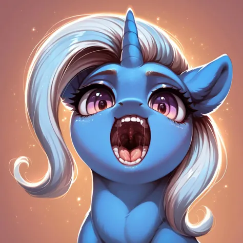(rating_questionable:1.1), (score_9, score_8_up, score_7_up, score_6_up, score_5_up, score_4_up), (pony:1.2), female, (feral:1.2), trixie, detailed face, mesmerizing eyes, high definition eyes, focus on face, detailed mouth, mesmerizing mouth, high definition mouth, focus on face, best quality, detailed, absurd resolution, absurd detail, intricate details, vibrant colors, ultra-realistic, <lora:Big_mouths_PonyXL:1> open mouth,