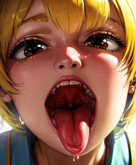 <lora:Big_Mouths:0.6>, (masterpiece), (best quality), solo girl, (throat), (saliva), ((breath)), (uvula), (totally open mouth), closeup,
<lora:superPochaco_superPochacoV1:0.7>, super pochaco, blonde hair,