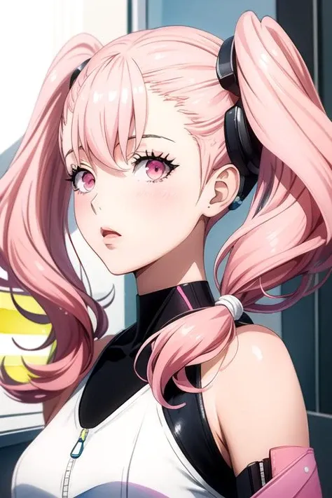 (best quality:1.1), (masterpiece:1.4), photorealistic, , upper body, depth of field, (watercolor illustration, soft pastel colors:1.1), (anime:1.4), 1girl, solo, <lora:ellie_synduality_noir:0.78>, ellie_synduality_noir, pink hair, pink eyes, , twintails, , candy costume, science fiction cyberpunk,
