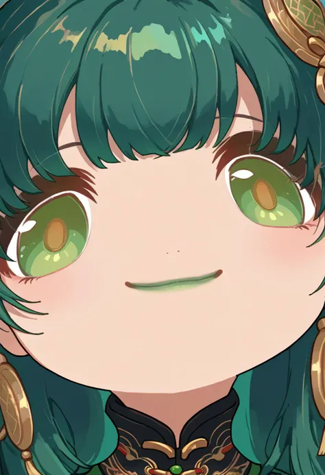 score_9, score_8_up, score_7_up, source_anime, <lora:wrenchqupgr:0.8>, wrnchqupgr, green lipstick, green eyeshadow, green eyes, <lora:meme_mutsukiface_ponyXL:1>, mutsukiface, chibi, portrait, smile, closed mouth, close-up,