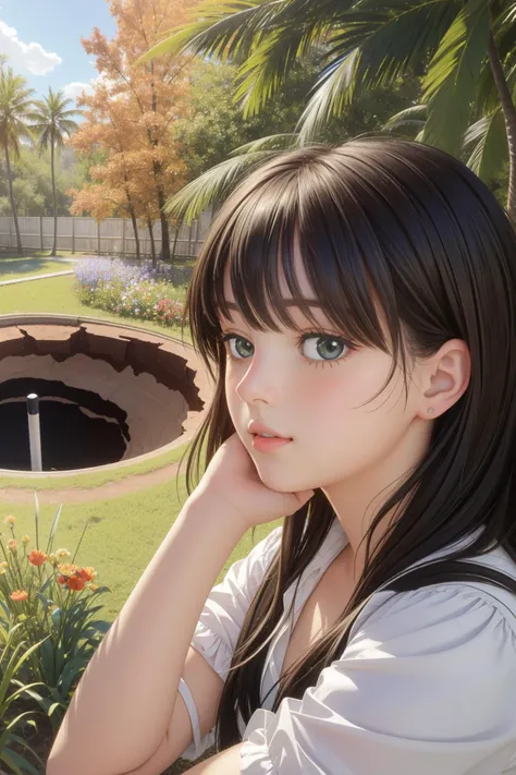 1girl, (by Pierre-Auguste Renoir:1.2) , awardwinning Digital art, (deep green theme:0.7) , landscape of a ([Pyu Ancient Cities:Sinkhole:4]:1.3) from inside of a Shed, it is very Phenomenal and Original, contrasting colors reeds and Universe in background, Hazy conditions, Dynamic, Awe, Dullcore, Side lighting, 80mm, Colorful, Light streaks, blended visuals, Unsplash, 4K