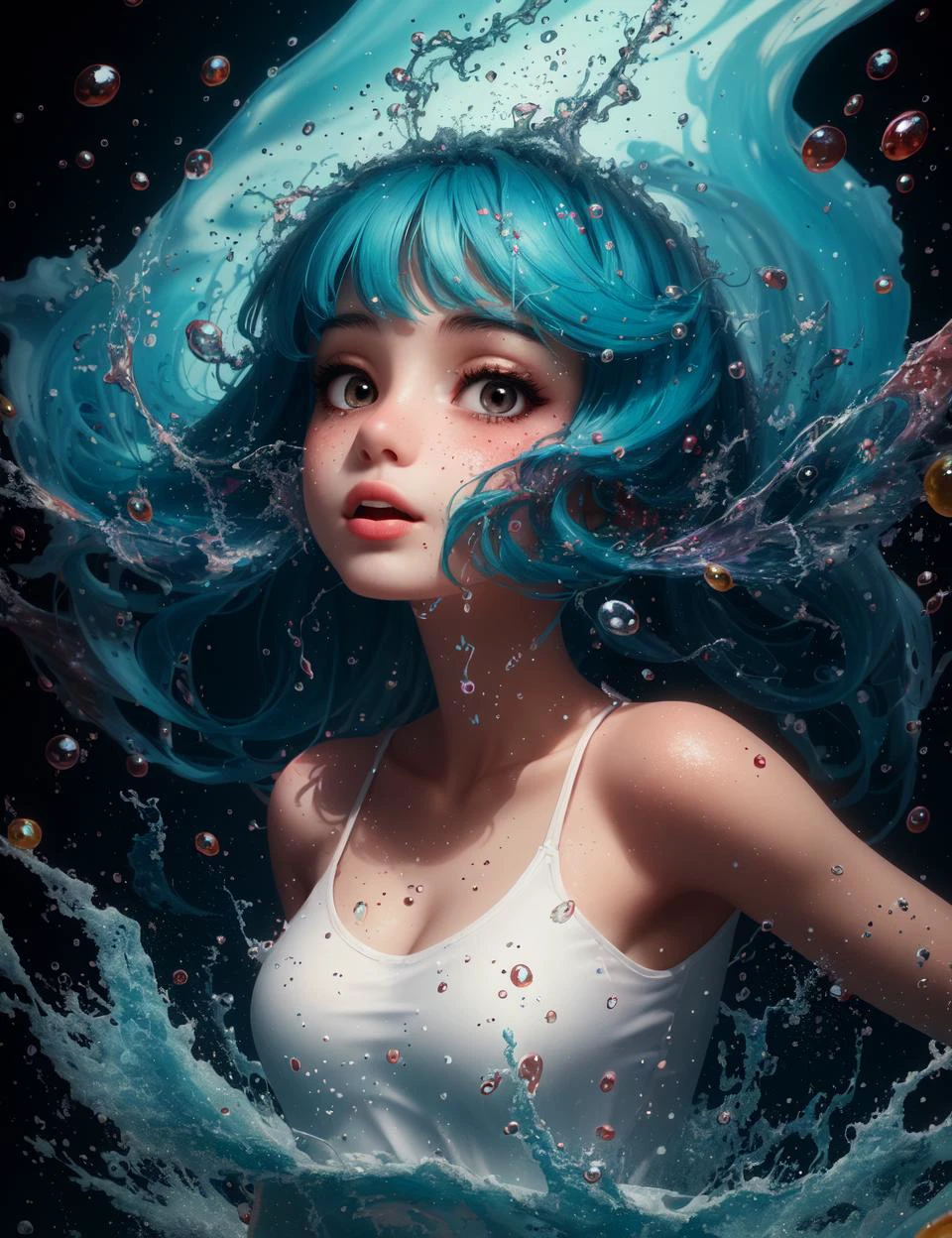 masterpiece, best quality, 1girl, upper body, splashing, abstract, psychedelic, sy3, SMM