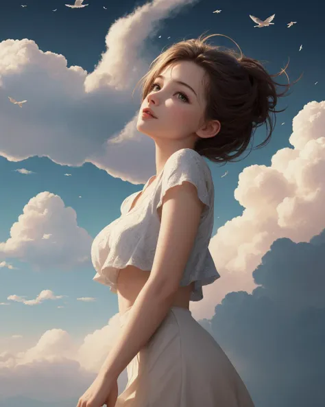 (masterpiece:1.1), (highest quality:1.1), (HDR:1.0), movie shot, 1girl, floating in the sky, cloud girl, cloud, (close-up:1.1), bright, happy, fun, soft lighting, (pattern, shapes, abstract:1.13)