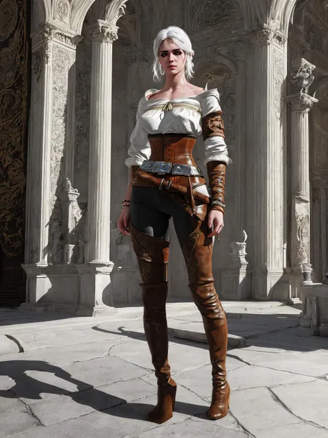 score_9, score_8_up, score_7_up, score_6_up, score_5_up, score_4_up,
(VIEWS:0),  full body character turnaround of 1girl, Multiple views of the same character in the same outfit,  simple background, white background,
(theme:0),  medieval, fantasy, Dungeon And Dragon, curving body, slim,
(rank:0), female character, white blouse, brown trousers, leather boots, belt with pouches, fantasy style, adventuring gear, medieval influence, white hair, ponytail hairstyle, realistic texture, costume detail, high boots, suede material, stitching details, brass buckles, 
<lora:bg3TurnXL_v1_pony:0.1>
<lora:Witcher3turn_v1_Pony:0.6>
<lora:medieval2turn_v1_Pony:0.1>
<lora:CharTurnXL_v4_Pony:0.1>
<lora:bg3TurnXL_v1:0.1>
<lora:Witcher3TurnXL_v1:0.1>
<lora:Medieval2TurnXL_v1:0.1>
<lora:CharTurnXLRetag_v4:0.1>