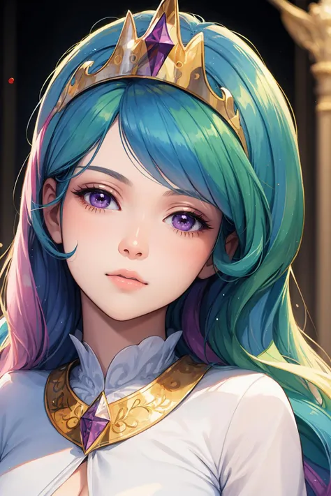 realistic, masterpiece, best quality, highres, <lora:celestia:1>, princess_celestia, crown, regalia,