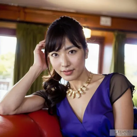 1girl, solo,long hair,ponytail, a gold necklace, (Korean:1.1), squared face line:2, angry:1.5, visible skin pores:0.7, black small eyes, tsurime:1.5, freckles:0.3, mole:0.3, in living room, full body, her outfits a purple dress and green heels, sweaty:1.5, (flat chest), small breasts, flatchest, subsurface scattering, <lora:add_detail:1>, (ultra high resolution:1.2),(best quality:1.2),(masterpiece:1.2),(realistic:1.2),(photo realistic:1.2),(professional lighting:1),(professional photo:1.1),(perfect anatomy:1),(sharp focus:1),(highly detailed:1.1),(intricate details:1),(ultra detailed:1),(RAW photo:1),(8k:1),(4k:1),(blurry background:1),smile,kanayume, <lora:KanaYumeBRAv1-000008:0.9>