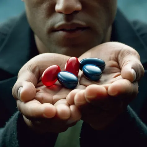 cinematic film still of <lora:The Matrix Style:1>
Morpheus a person folding his two hands, holding a red pill in one hand, and a blue pill in another hand, The Matrix Style, shallow depth of field, vignette, highly detailed, high budget, bokeh, cinemascope, moody, epic, gorgeous, film grain, grainy