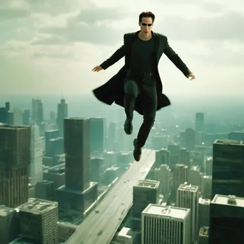 cinematic film still of <lora:The Matrix Style:1>
Neo the one, flying in air like superman, in sky, from a scene from the matrix style, shallow depth of field, vignette, highly detailed, high budget, bokeh, cinemascope, moody, epic, gorgeous, film grain, grainy