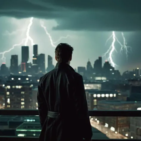 cinematic film still of <lora:The Matrix Style:1>
dystopian, city, night, thunder, large buildings, 1boy, standing, male focus, sky, cloud, from behind, night, building, scenery, science fiction, city, cityscape, lightning The Matrix Style, shallow depth of field, vignette, highly detailed, high budget, bokeh, cinemascope, moody, epic, gorgeous, film grain, grainy