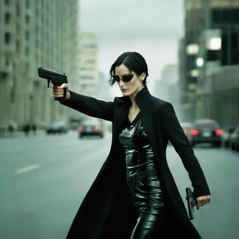 Horror-themed, <lora:The Matrix Style:1>
Trinity, solo, black hair, 1girl, weapon, male focus, blurry, building, city, motion blur, road, street, photo background The Matrix Style, Eerie, unsettling, dark, spooky, suspenseful, grim, highly detailed